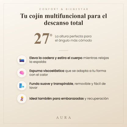 Cojín multifuncional AURA con ángulo de 27 grados, espuma viscoelástica y funda transpirable