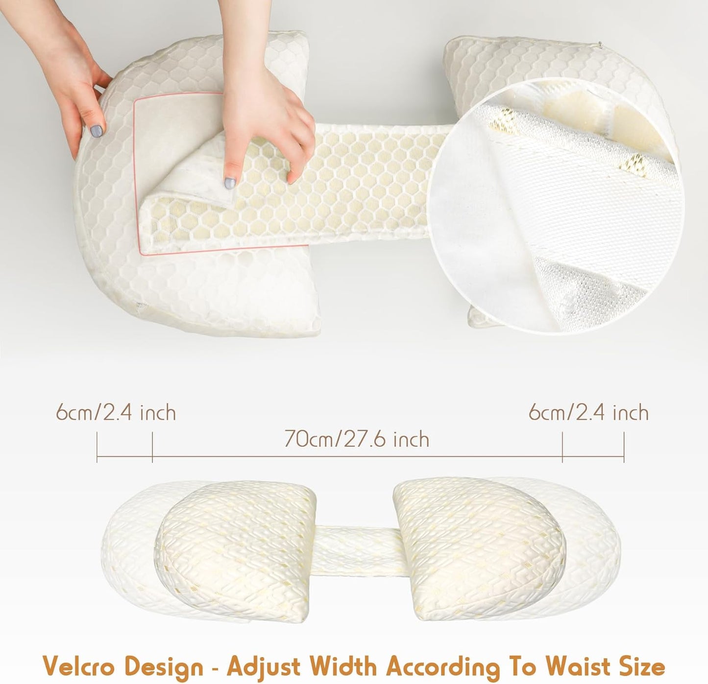 Diseño con velcro ajustable y medidas del cojín, 70 cm de ancho regulable